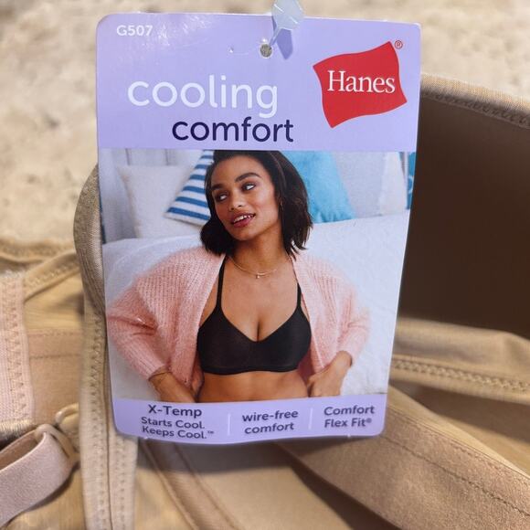 Hanes Cooling Comfort X-Temp Beige Wirefree Convertible Straps Bra NWT Medium - Picture 4 of 5